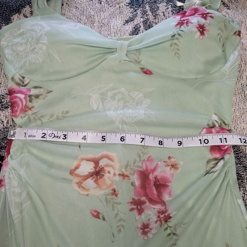 Vintage Y2K Floral Asymmetrical Fairy Dress XS Sheer Mesh Overlay Drop Waist - Picture 14 of 15